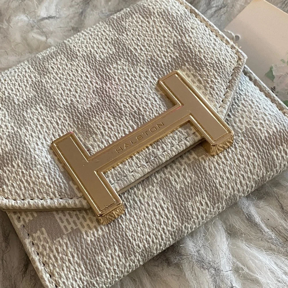 Halston Heritage Textured Cream Wallet with Gold Accent